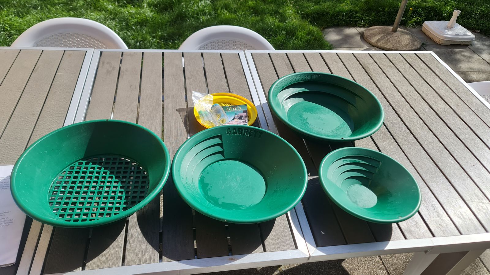 Goldwaschset mit Waschpfannen und Sieb